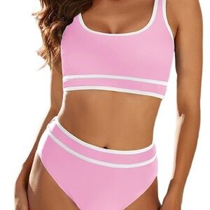 Soucrat Two Piece Bikini Swimsuit Women’s US Size L Pink Padded High Waist NWT